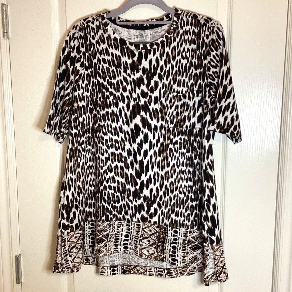 Westbound Women's Leopard Print Short Sleeve Tunic Casual Size PL Relaxed Fit